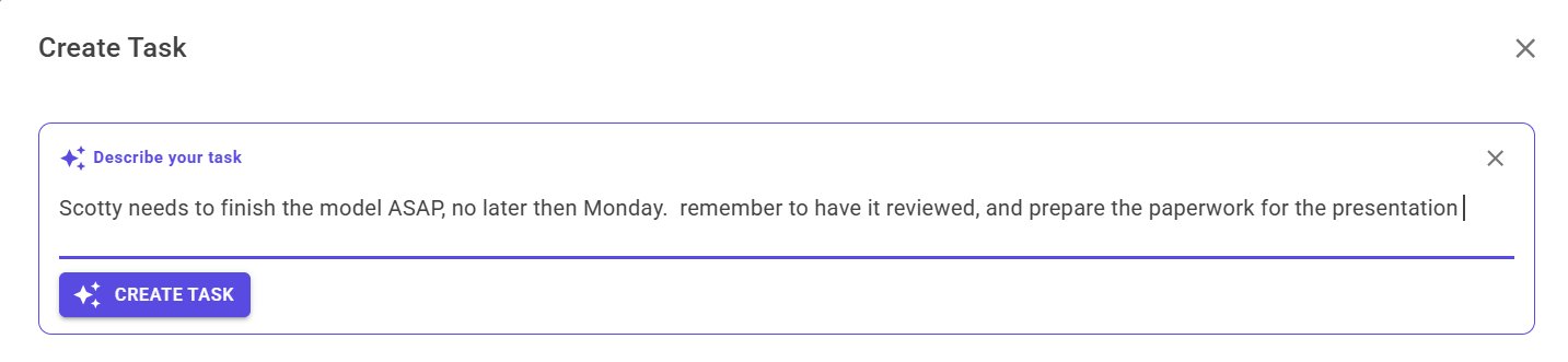 jME AI task creation — natural language input: Scotty needs to finish the model ASAP, no later than Monday